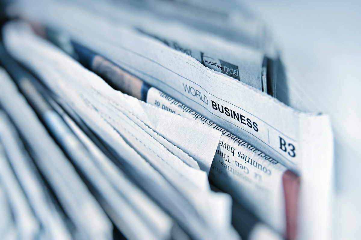 Business section of financial newspapers