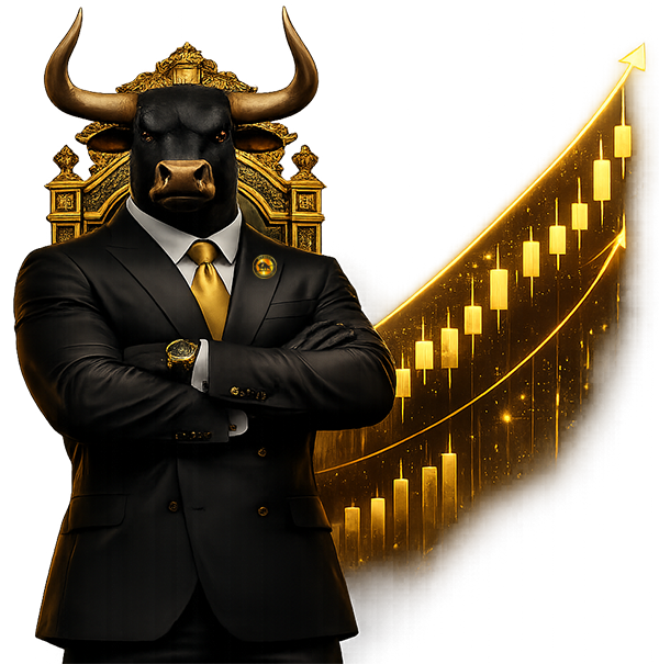 BitBull mascot with a rising market chart